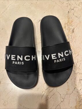 Givenchy Black Slides with White Logo - size 38